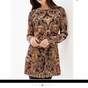 J. Jill Multicolor Maroon Gold & Black Paisley Tunic Blouse Women’s Size Medium